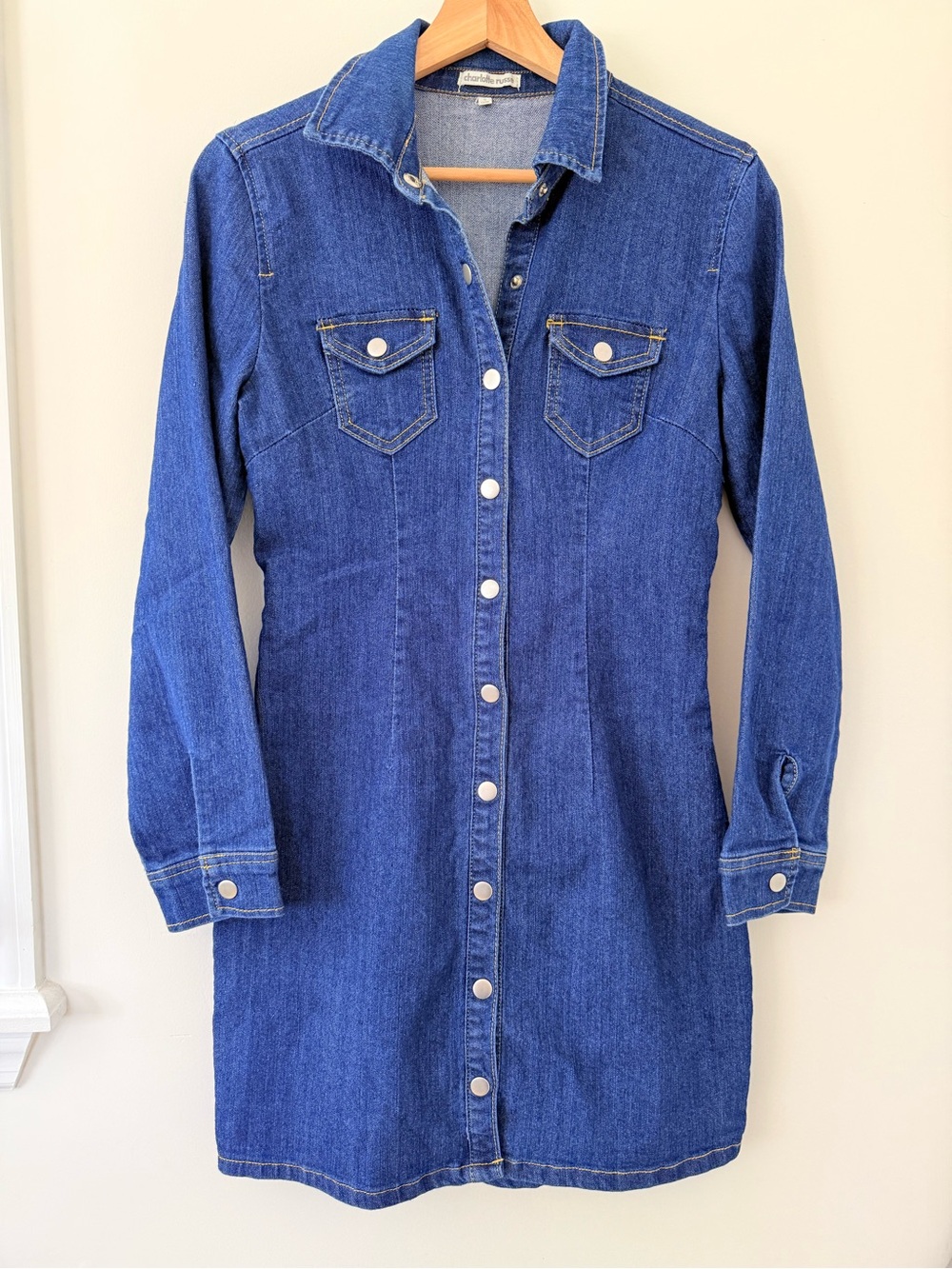 Denim Button-Front Fitted Shirt Dress - Blue